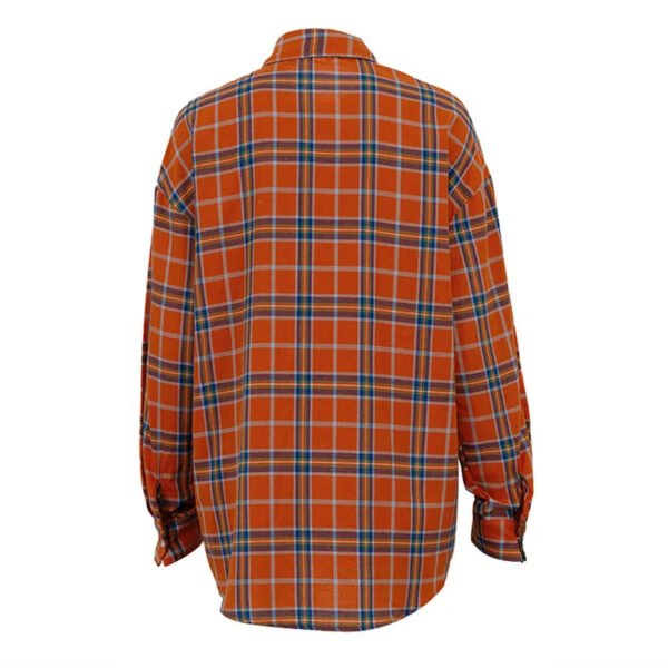 Fashion Loose Plaid Women'S Blouse Elegant Lapel Long Sleeve Shirts