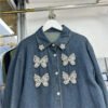 Spring New Denim Women With Diamonds Loose Jacket Casual Shirt