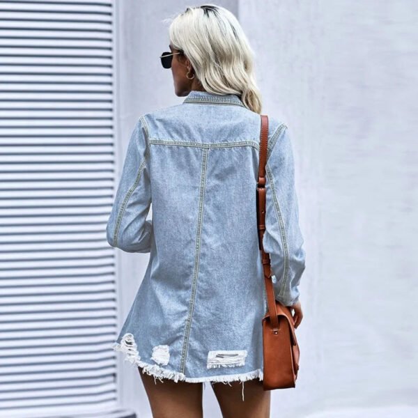 Casual Wear Long Sleeve Single Button Closure Denim Shirt And Blouse For Women Jeans Jacket