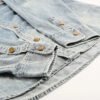 Women'S Loose Fit Breathable 100% Cotton Denim Shirt Multi Pocket Design Long Sleeve Medium Wash Streetwear Style