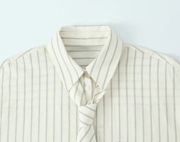 Women'S Clothing Autumn New Fashion Simple Versatile Striped Tie Loose Shirt