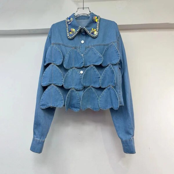 Boutique Summer New Fashionable Lapel Nail Bead Loose Casual Denim Women'S Shirt