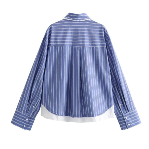 Women'S Shirt Spring And Summer New Fashion Stitching Design Lapel Striped Top Women'S Shirt Chic