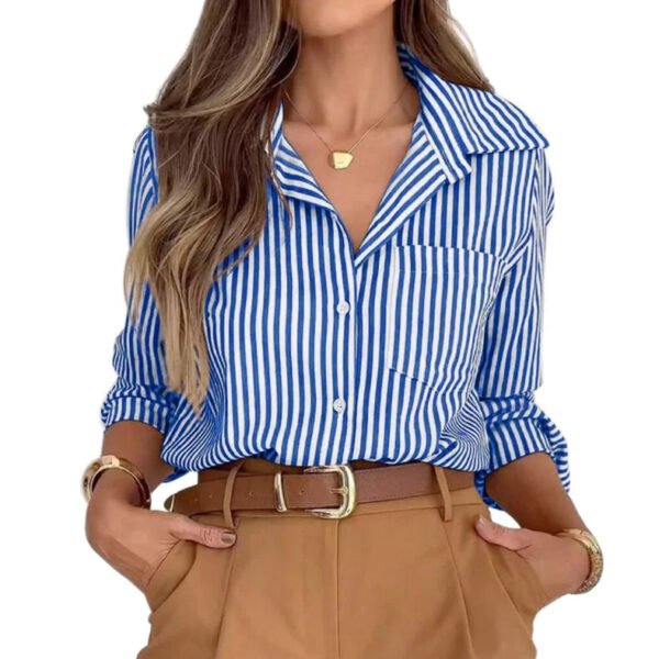 Fashion Fall Clothing Women Long Sleeve Stripped Shirt Elegant Tops Ladies Sexy Blouses Shirts