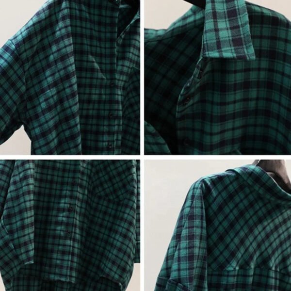Summer New Large Size Loose Waist Long Sleeve Plaid Shirt Ladies' Blouses