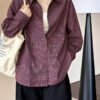 Early Autumn New Tops Retro Casual Style Striped Plaid Loose Loose Shirt For Women