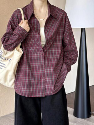 Early Autumn New Tops Retro Casual Style Striped Plaid Loose Loose Shirt For Women