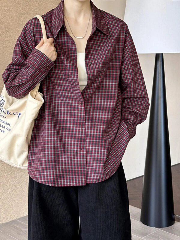 Early Autumn New Tops Retro Casual Style Striped Plaid Loose Loose Shirt For Women