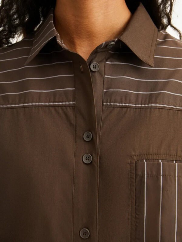 Hot Sale Women'S Brown Striped Patchwork Shirt Loose Fit Button Down Casual Office Blouse