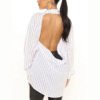 Hot Selling Customization Backless Loose Blouses Sunscreen Mid Length Striped Shirts With Women