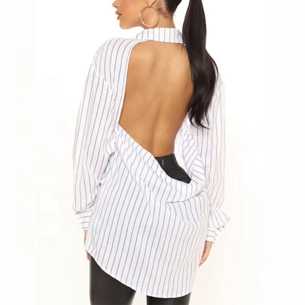 Hot Selling Customization Backless Loose Blouses Sunscreen Mid Length Striped Shirts With Women