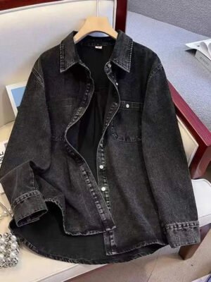Women'S Blue Denim Shirt Casual Long Sleeve Lapel Button Blouse Comfortable Loose Top Formal Summer Fashion
