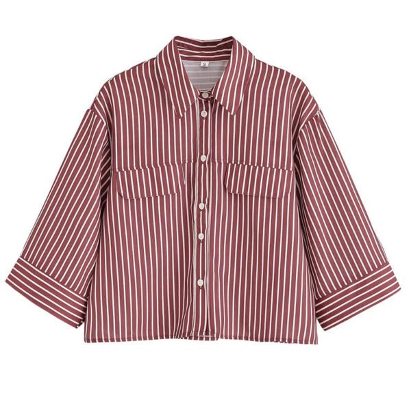 Spring Autumn New European American Style Women'S Fashion Casual Loose Single Breasted Striped Shirt Lapel