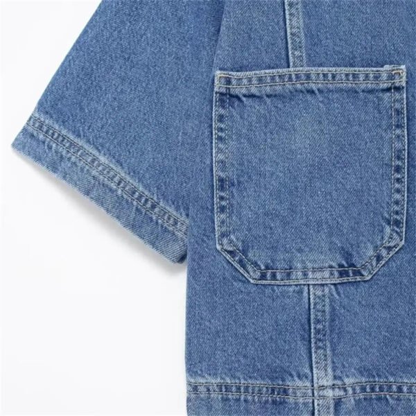 Women'S Cropped Denim Button Shirt Short Sleeve Fashioned Summer Office Casual Top Vintage Style For Winter