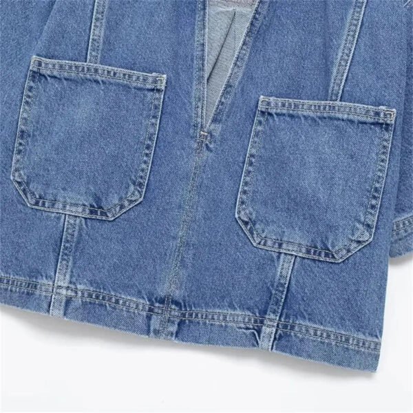 Women'S Cropped Denim Button Shirt Short Sleeve Fashioned Summer Office Casual Top Vintage Style For Winter