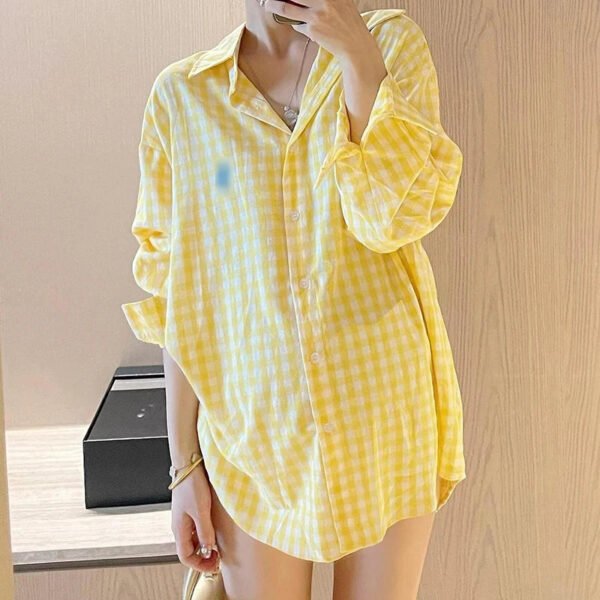 Women'S Cotton Thin Plaid Shirt Summer Korean Loose Long Sleeve Rl Designer Shirts Sun Protection Outerwear Top