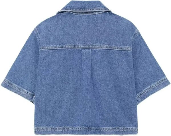 Women'S Cropped Denim Button Shirt Short Sleeve Fashioned Summer Office Casual Top Vintage Style For Winter