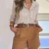 Fashion Fall Clothing Women Long Sleeve Stripped Shirt Elegant Tops Ladies Sexy Blouses Shirts