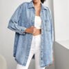 High Quality Summer Spring Shirts Women Loose Fit Heavy Street Plus Size Acid Wash Oversized Denim Shirt