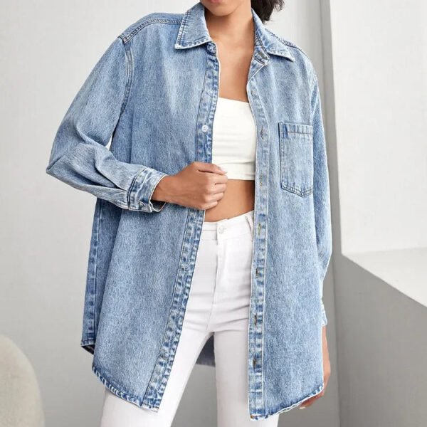 High Quality Summer Spring Shirts Women Loose Fit Heavy Street Plus Size Acid Wash Oversized Denim Shirt