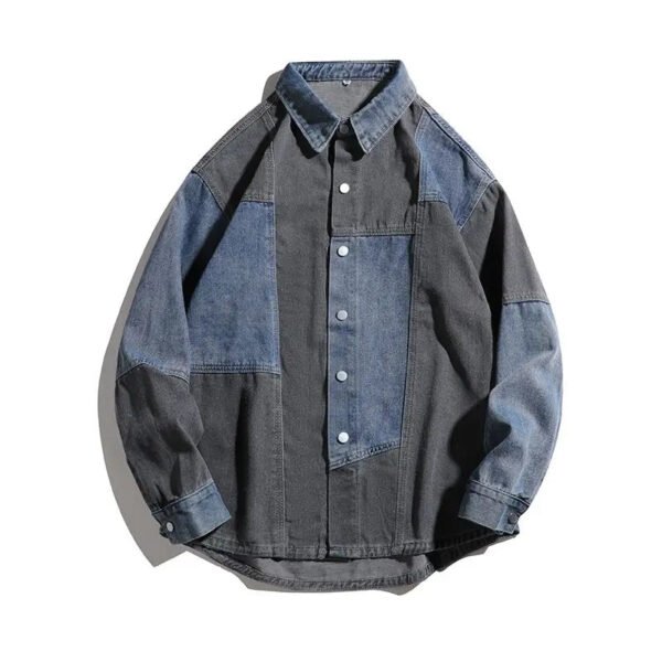 Retro Washed Denim Shirt For Men And Women, Spring And Autumn Design Sense, Niche Patchwork Casual Lapel Workwear Shirt Jacket