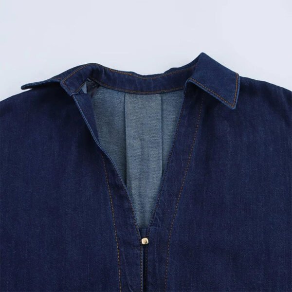 Women'S Clothing New Fashion Solid Color Wide Sleeve Denim Shirt Retro Long Sleeve Loose Casual Female Tops