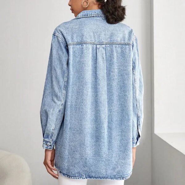 High Quality Summer Spring Shirts Women Loose Fit Heavy Street Plus Size Acid Wash Oversized Denim Shirt