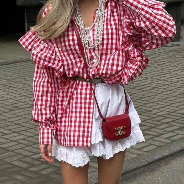 Boutique Summer New Fashionable Design With Ruffled Edge Lapel Long Sleeved Casual Versatile Women'S Shirt