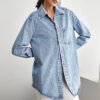 High Quality Summer Spring Shirts Women Loose Fit Heavy Street Plus Size Acid Wash Oversized Denim Shirt