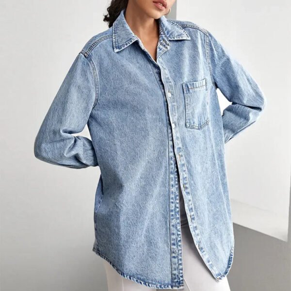 High Quality Summer Spring Shirts Women Loose Fit Heavy Street Plus Size Acid Wash Oversized Denim Shirt