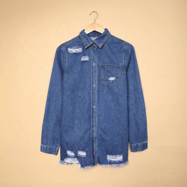 Casual Wear Long Sleeve Single Button Closure Denim Shirt And Blouse For Women Jeans Jacket