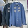 Spring New Denim Women With Diamonds Loose Jacket Casual Shirt