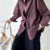 Early Autumn New Tops Retro Casual Style Striped Plaid Loose Loose Shirt For Women
