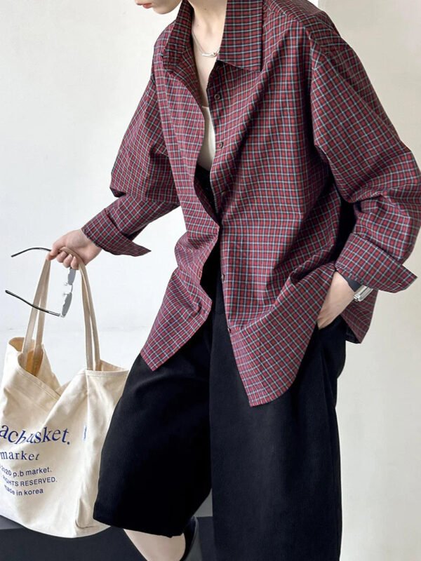 Early Autumn New Tops Retro Casual Style Striped Plaid Loose Loose Shirt For Women