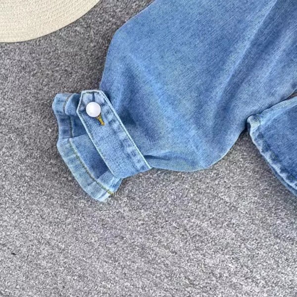 Sweet French Button New Irregular Cinched Long Sleeve Mujer Western Ruffled V Neck Jean Denim Blouse Shirt For Women