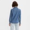 Women'S Blue Denim Shirt Casual Long Sleeve Lapel Button Blouse Comfortable Loose Top Formal Summer Fashion