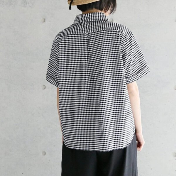 Women'S Smart Casual Plaid Red Shirt With Large Sailor Collar And Short Sleeves For Summer Office Wear