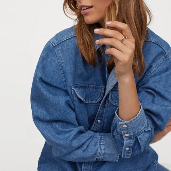 New Design Womens Clothing 100% Cotton Denim Shirt Jacket For Spring Woman Tops Fashionable Casual Shirt