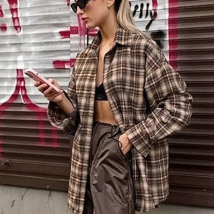 High Quality Women'S Long Plaid Shirt Jackets Loose Bottom Vintage Tops For Summer