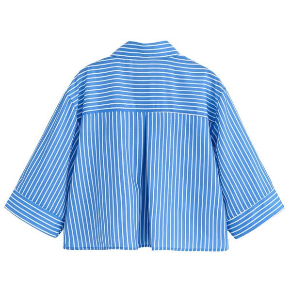 Spring Autumn New European American Style Women'S Fashion Casual Loose Single Breasted Striped Shirt Lapel