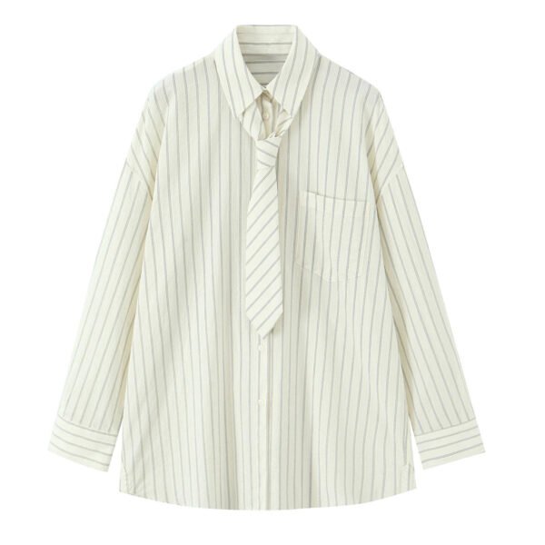 Women'S Clothing Autumn New Fashion Simple Versatile Striped Tie Loose Shirt