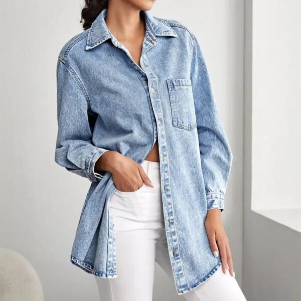 High Quality Summer Spring Shirts Women Loose Fit Heavy Street Plus Size Acid Wash Oversized Denim Shirt