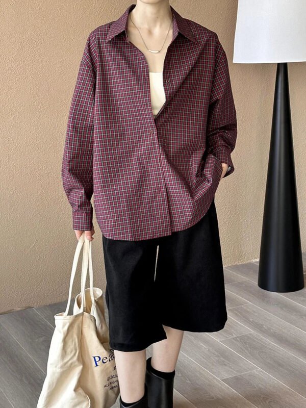 Early Autumn New Tops Retro Casual Style Striped Plaid Loose Loose Shirt For Women