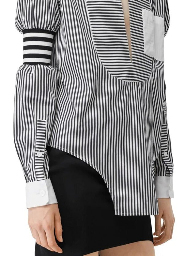 Women & Ladies Fashion And Casual Contrast Color Fabric Long Sleeves Striped Shirts Blouse