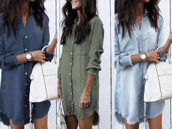 Women'S Long Sleeve Denim Jeans New Fashion Streetwear Casual Shirt With Tassel Decoration Button Xl Size Summer Style
