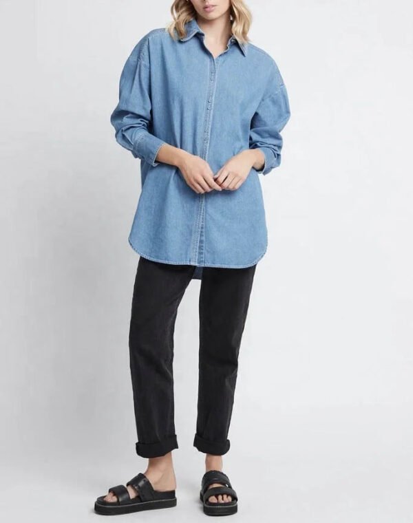 New Women'S Oversized Denim Shirt Long Sleeve Lightweight Fabric Top Ladies Casual Denim Blouse