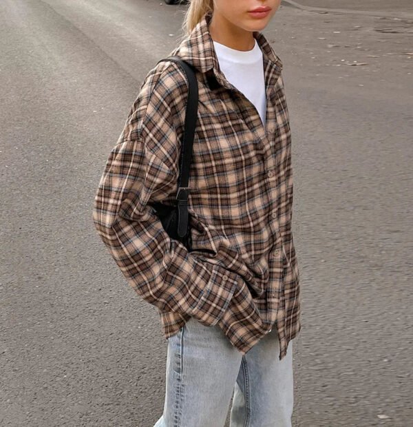 High Quality Women'S Long Plaid Shirt Jackets Loose Bottom Vintage Tops For Summer