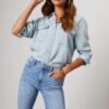Autumn Women'S Casual Turn Collar Single Breasted Pure Color Long Sleeve Denim Shirt Fashionable Trendy Commuting Denim Top