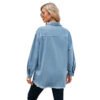 Vintage Washed Breathable Windproof Mid Length Denim Women'S Shirt Jacket Long Sleeve Pocket Casual Solid Color Summer