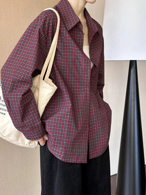 Early Autumn New Tops Retro Casual Style Striped Plaid Loose Loose Shirt For Women